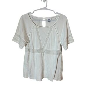 Old Navy Womens White Crochet Lace Panel Boho Short Sleeve Top Small Petite